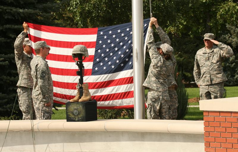 Chadron State College ROTC cadets raise the flag during the 9/11 remembrance ceremony at Chadron State College.